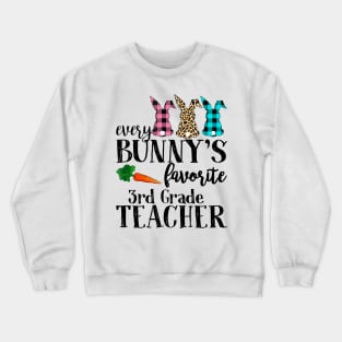Every Bunny's Favorite 3rd Grade Teacher Leopard Buffalo Bunny Easter Day Crewneck Sweatshirt